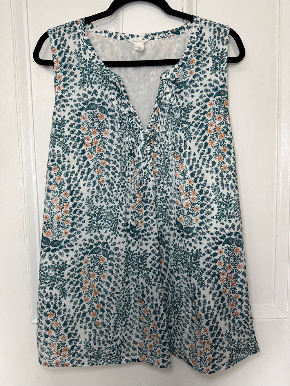 Caslon Floral & Paisley Pintuck Split Neck Tank Top - XL